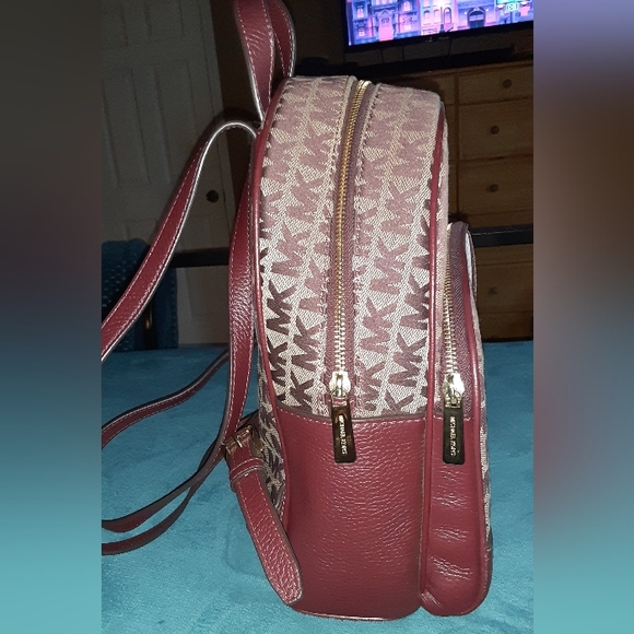 Michael Kors Backpack, maroon burgundy, pink stripe, gold hardware - Picture 2 of 4